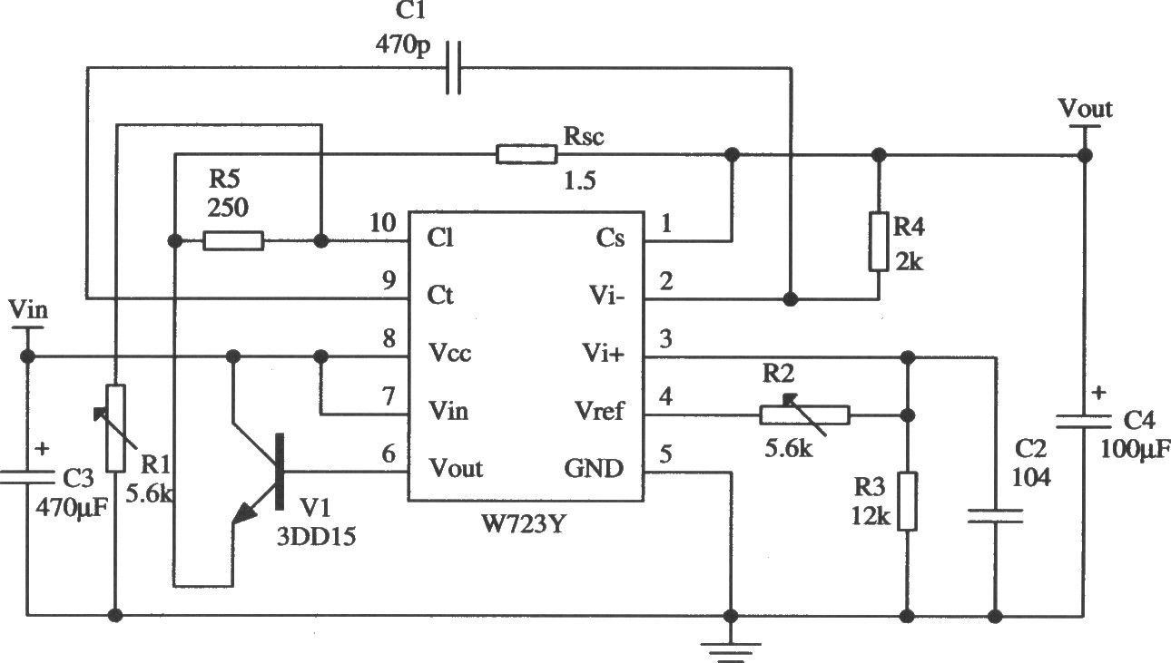 W723的低电压限流扩流应用电路