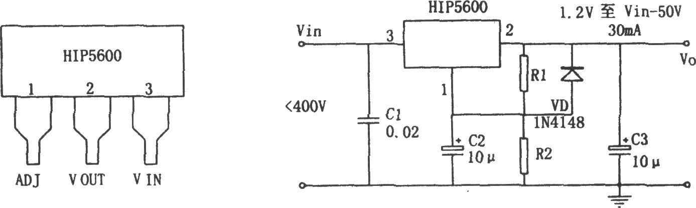 用高压线性稳睚器HIP5600构成的小功率无变压器稳压电源