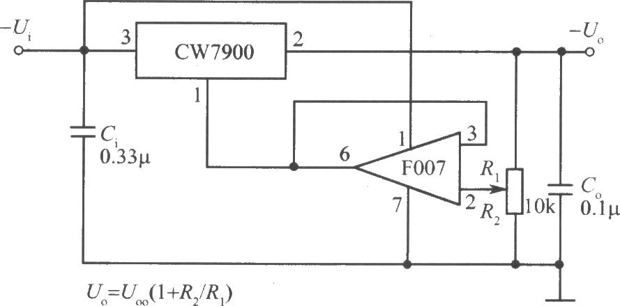 CW7900、F007构成的可调输出集成稳压电源电路之一