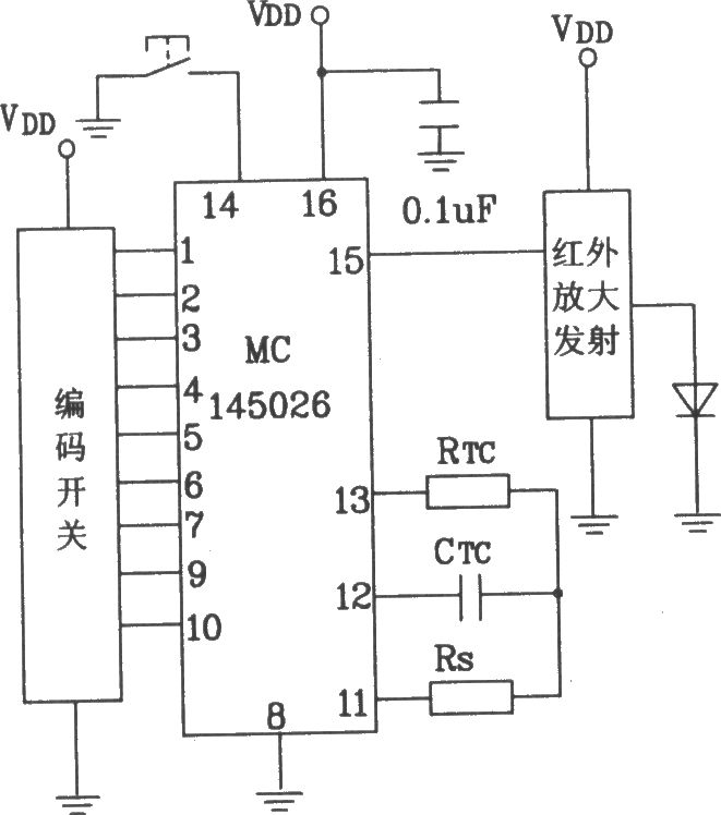 MC145026/145027构成红外发射、接收电路图