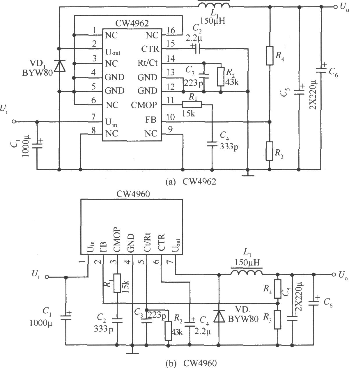 单片开关集成稳压器CW4962／CW4960的典型应用电路