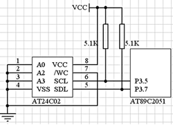 AT24C02与单片机的接口电路图