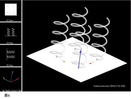 将原有的单个螺旋天线模型进行复制粘贴等命令并修改反射接地面得到下图所示的螺旋天线阵列图见图4