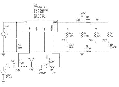 TPS54310演示板直流和交流小信号仿真电路