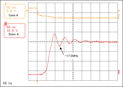 Figure 4. Resonant voltage spike frequency with 330pF shunt capacitor.