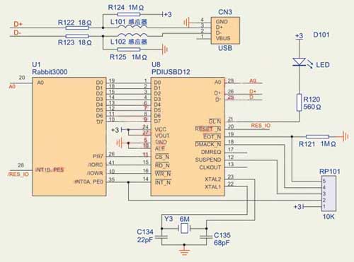 PDIUSBD12模块硬件连接图