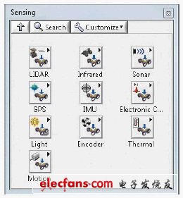 LabVIEW Robotics 2010模块提供了一系列传感器驱动，可方便地连接到任何您需要的传感器，以节省您宝贵的系统整合和驱动程序开发时间