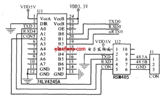 图4 485 通信模块原理图