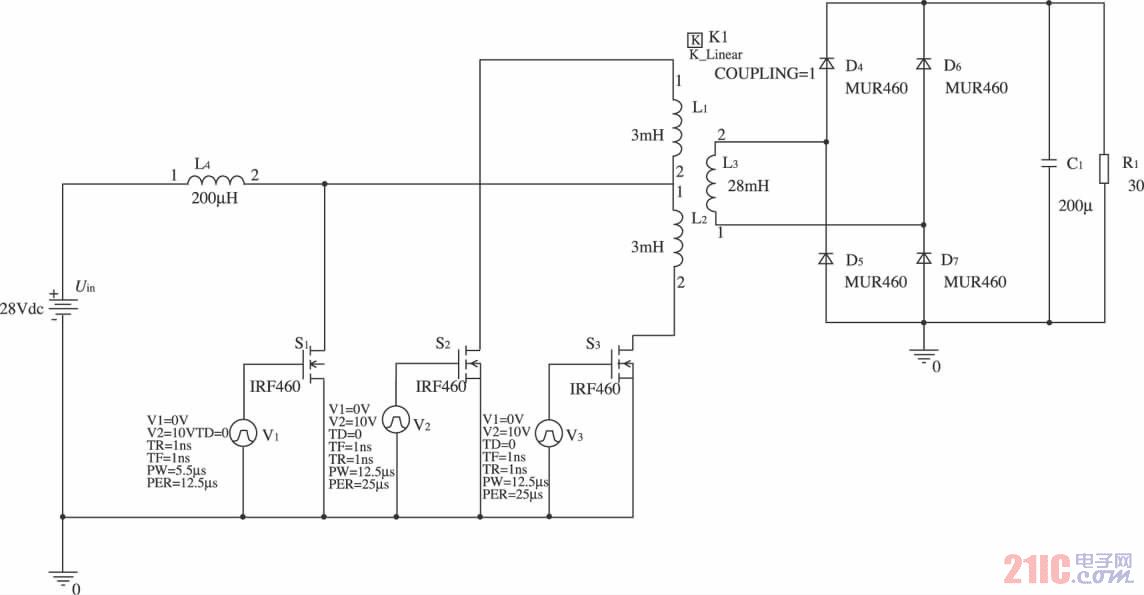 图3 升压变换电路的主电路仿真图