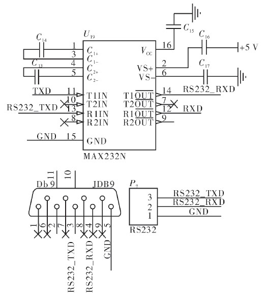 图7 Max232N与串口protel原理图