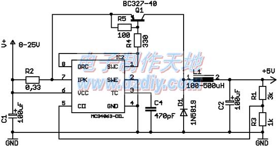 MC34063扩流降压电路图